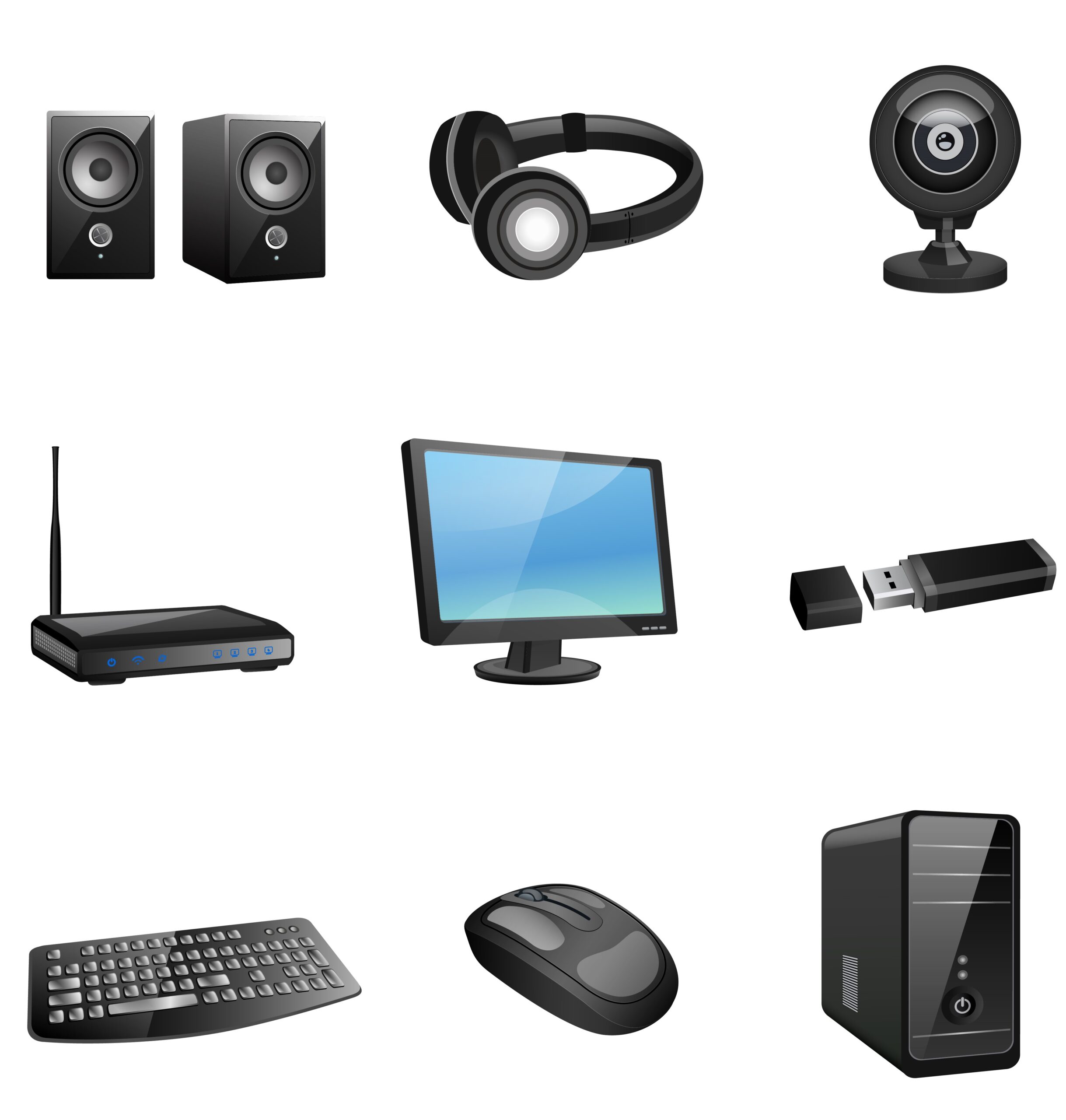 Computer accessories icons black